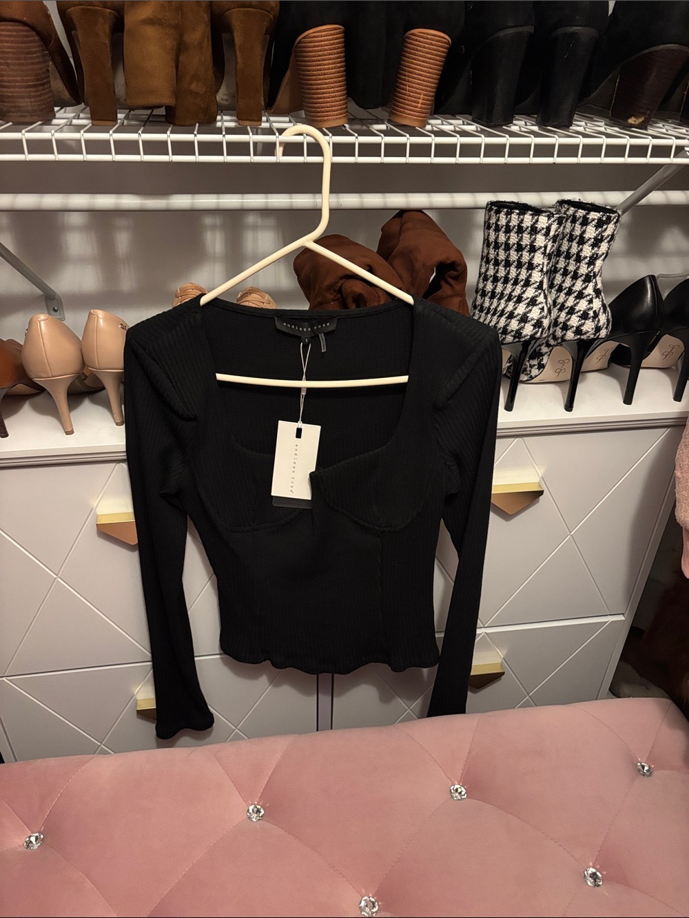 Endless Rose Black Ribbed Long-Sleeve Scoop Top